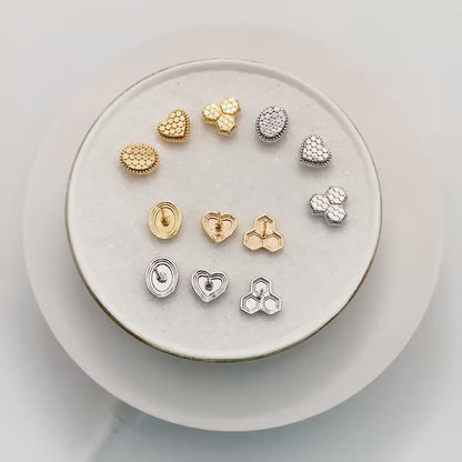 10pcs Gold/ Rhodium plated Geometric Earring: Oval/ Heart/ Honeycomb Stud Earrings  (GB-4618)
