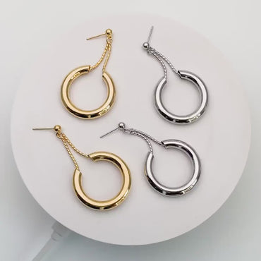 4pcs Gold/ Silver tone Circle Chain Earrings, Gold/ Rhodium Plated Brass Drop Earrings, Dangle Earring (GB-4293)