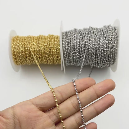 Gold/ Rhodium plated Brass Bead Chains 2.6mm, Dainty Beaded Cable Chain, Necklace Chain Wholesale (#LK-335)/ 1 Meter=3.3 ft