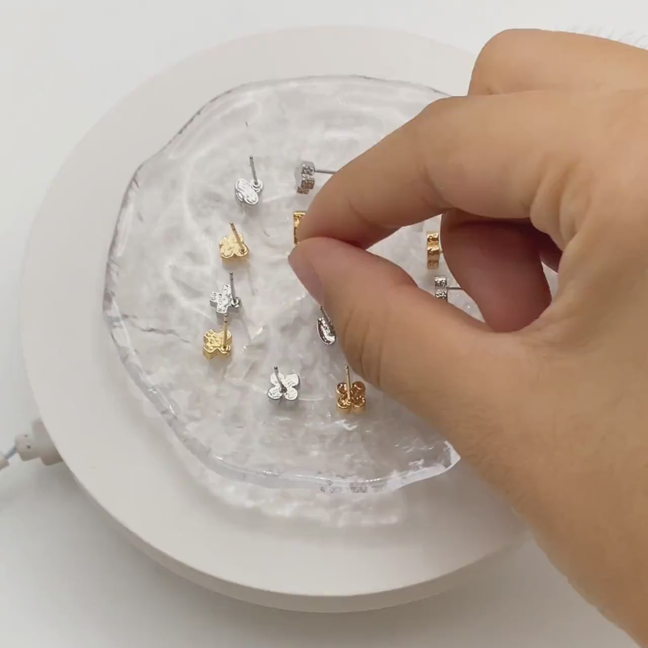 10pcs Gold/ Silver Tone Hammered Heart/ Clover/ Club/ Cross Earrings, Real Gold/ Rhodium Plated Brass Minimalist Stud Earrings (GB-4481)