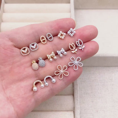 4pcs Gold/ Silver Faux Pearl Earrings, 18K Real Gold/ Rhodium Plated Brass, Dainty Stud Earring (#GB-4682)