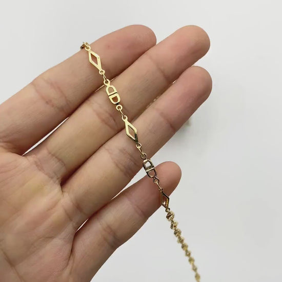 Gold plated Brass Rhombus and Mariner Link Chain, 18K Gold plated Brass Chains (#LK-398)/ 1 Meter=3.3 ft