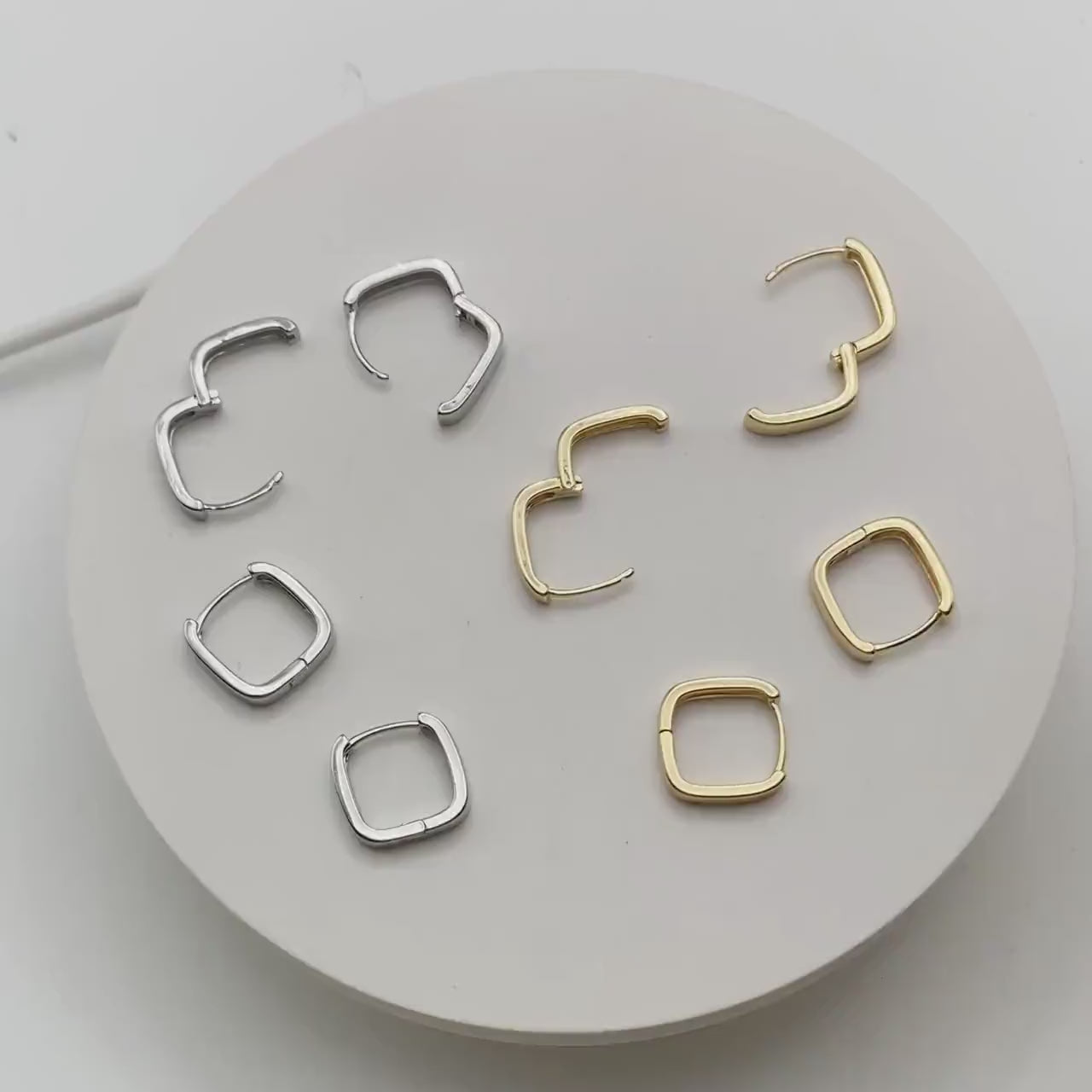 10pcs Gold/ Silver Square Huggie Earrings 15mm, 18K gold/ rhodium plated Brass, Minimalist Hoop Earring Components (GB-2870)