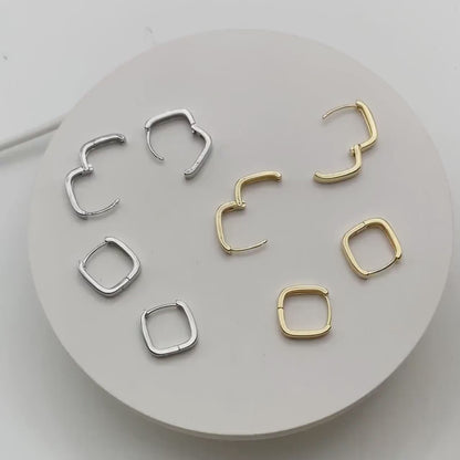 10pcs Gold/ Silver Square Huggie Earrings 15mm, 18K gold/ rhodium plated Brass, Minimalist Hoop Earring Components (GB-2870)