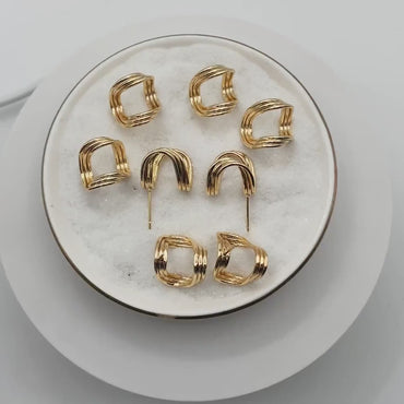 10pcs Gold U-Shaped Ear Posts, 18K Gold plated Brass, Curved Ribbon Stud Earring (GB-3563)