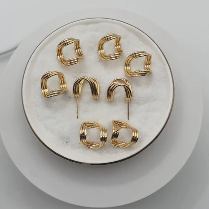 10pcs Gold U-Shaped Ear Posts, 18K Gold plated Brass, Curved Ribbon Stud Earring (GB-3563)