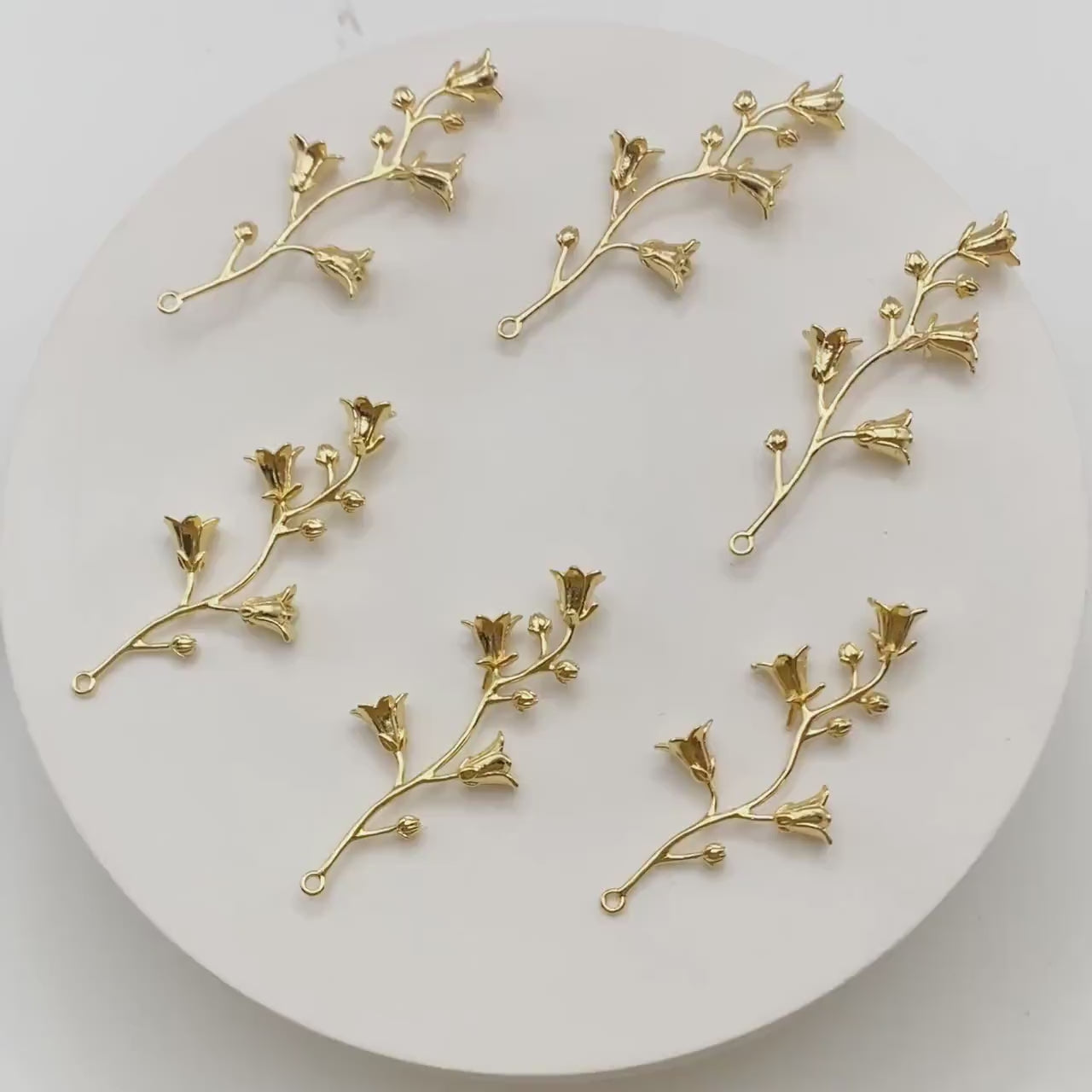 4pcs Gold Flower Charms, 18K Gold plated Brass, Floral Earring Pendants (GB-954-E)