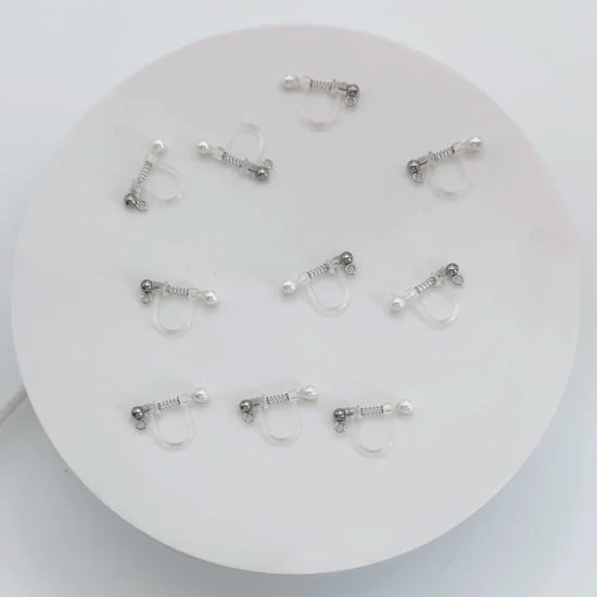 10pcs Resin Clip On Earring Findings, Rhodium plated Brass Earwire, Silver Non Pierced Earrings  (GB-670)