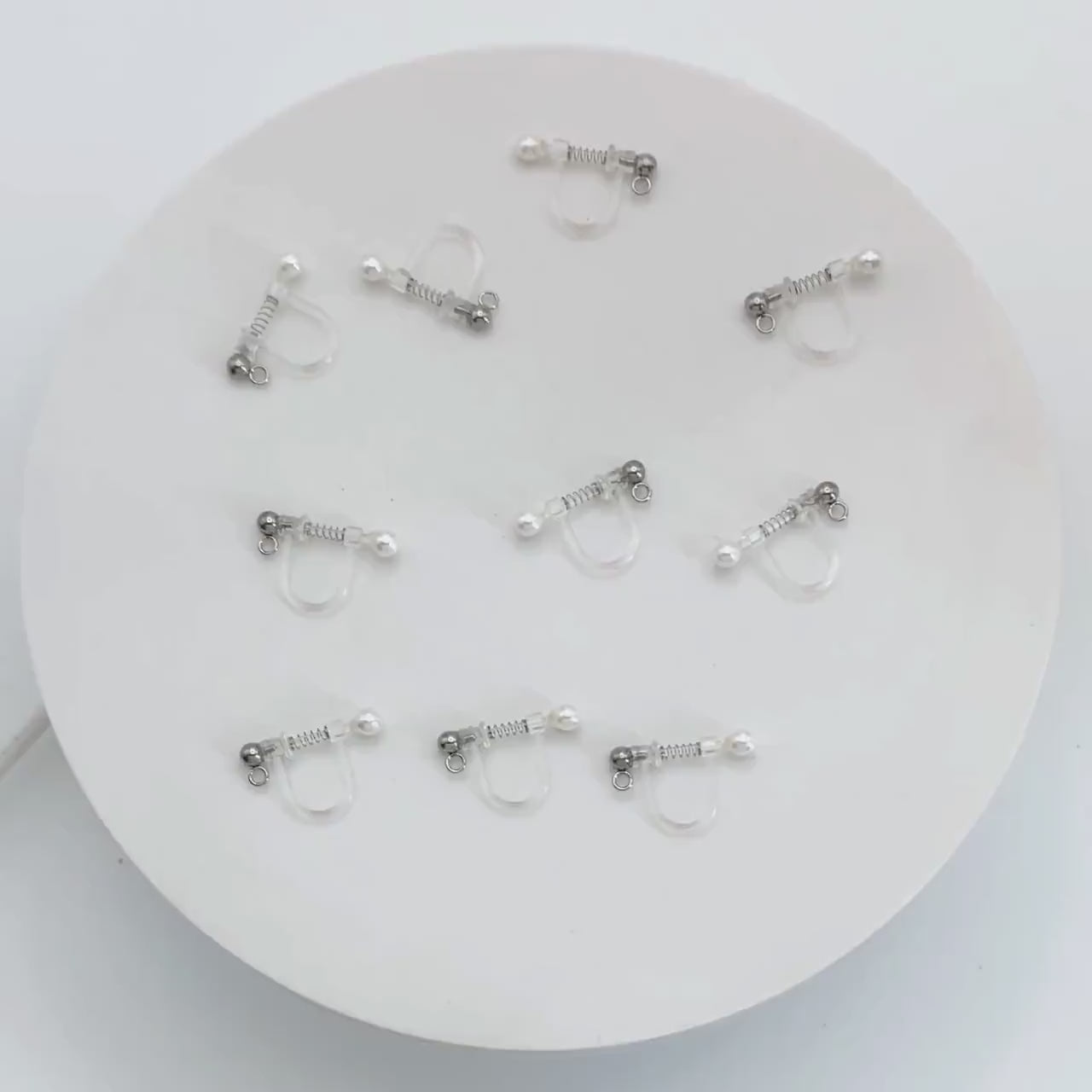 10pcs Resin Clip On Earring Findings, Rhodium plated Brass Earwire, Silver Non Pierced Earrings  (GB-670)