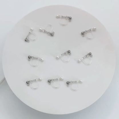 10pcs Resin Clip On Earring Findings, Rhodium plated Brass Earwire, Silver Non Pierced Earrings  (GB-670)