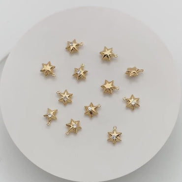 4pcs CZ pave Star Charms 13x10mm, Gold Star Pendants for Necklace/ Earrings, Jewelry Making Supplies (GB-1048-E)