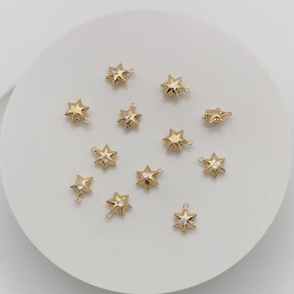 4pcs CZ pave Star Charms 13x10mm, Gold Star Pendants for Necklace/ Earrings, Jewelry Making Supplies (GB-1048-E)