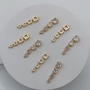 4pcs CZ pave Gold Square Connectors 35x7.5mm, Gold Plated Brass Square Charm Pendants (GB-3635)