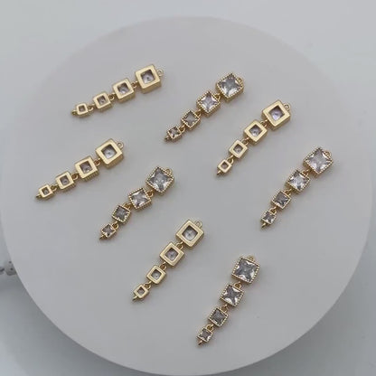 4pcs CZ pave Gold Square Connectors 35x7.5mm, Gold Plated Brass Square Charm Pendants (GB-3635)