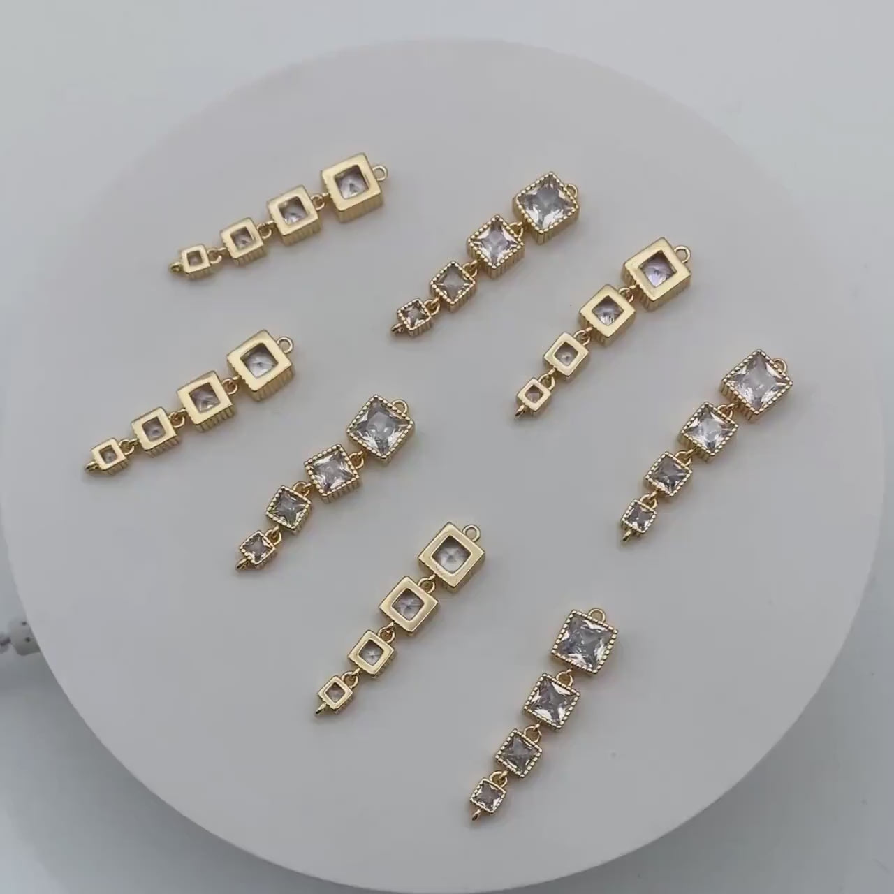 4pcs CZ pave Gold Square Connectors 35x7.5mm, Gold Plated Brass Square Charm Pendants (GB-3635)