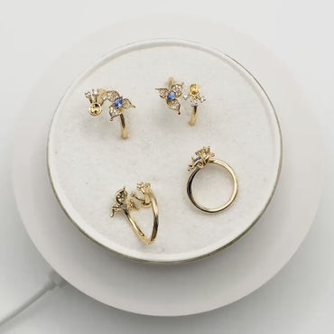 4pcs CZ Pave Gold Flower Ring, Butterfly Ring, Adjustable Ring Mounting, Pearl Ring Setting (#JZ-019)