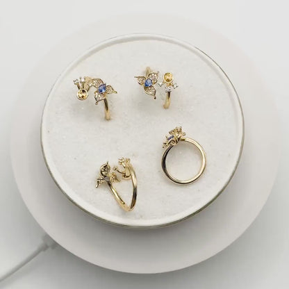 4pcs CZ Pave Gold Flower Ring, Butterfly Ring, Adjustable Ring Mounting, Pearl Ring Setting (#JZ-019)