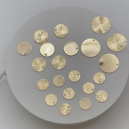 10pcs Gold/ Silver Round Disc Charms 12/ 15/ 20mm, 18K Gold/ Rhodium plated Brass Disk Pendants (GB-3274)