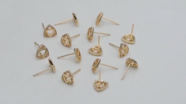 4pcs CZ Pave Triangle Earrings 8mm, 18K Gold Plated Brass, Triangle Stud Earrings (#GB-3434)