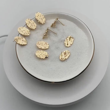 10pcs Gold Oval Disc Earring with Loop 14x9mm, Rustic Geometric Stud Earring Components (GB-1295-C)