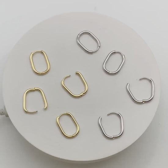4pcs Oval Huggie Earrings, Oval Hoop Earrings 20x15mm, 18K Gold/ Rhodium plated Stainless Steel, Geometric Earring Supplies (GB-2388-B)