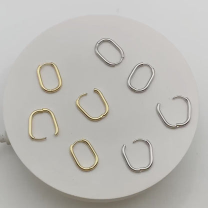 4pcs Oval Huggie Earrings, Oval Hoop Earrings 20x15mm, 18K Gold/ Rhodium plated Stainless Steel, Geometric Earring Supplies (GB-2388-B)