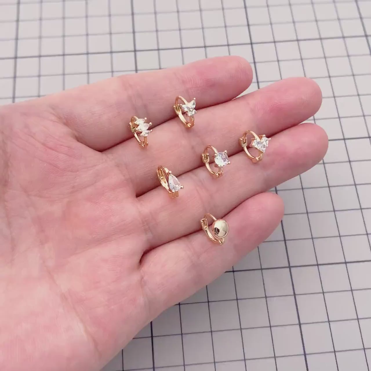 4pcs CZ Pave Hoop Earrings,  Dainty Huggie Earrings, Minimalist Earring, Small Gold Hoops Earring (GB-3467)