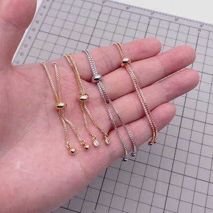 4pcs Gold/ Silver/ Rose gold Sliding Adjustable Bracelet Making Chain, Half-finished Bracelet with Rubber Stopper Beads (GB-269)