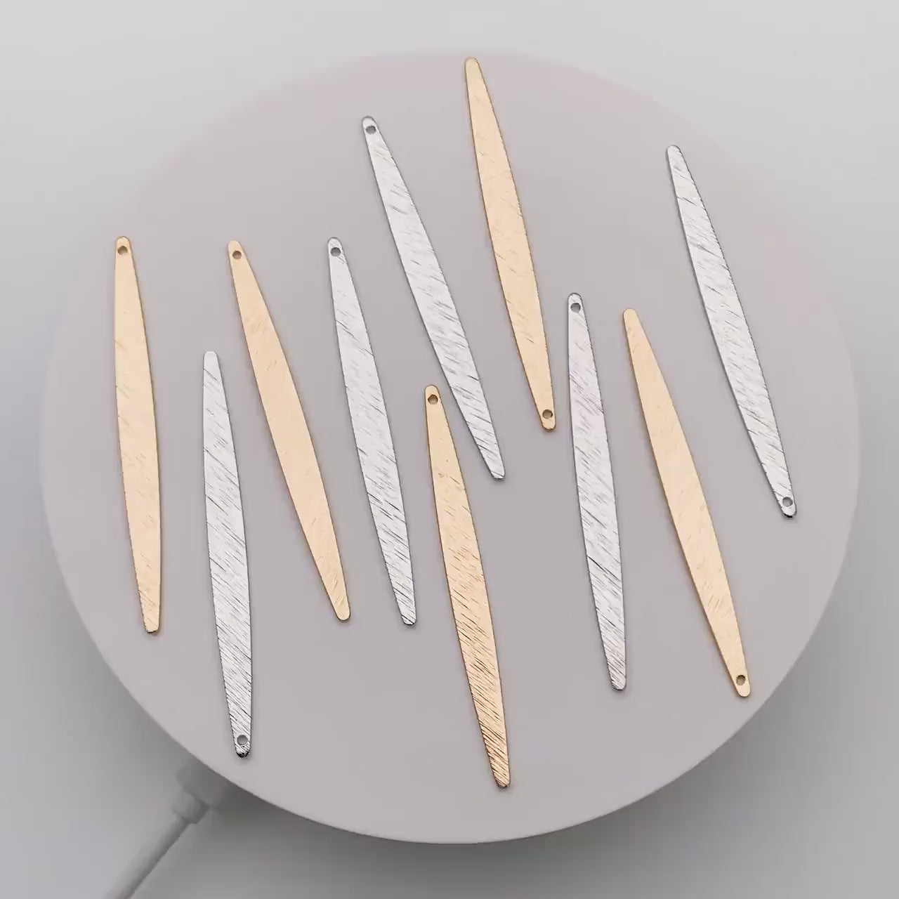 10pcs Gold/ Silver Brushed Long Oval Charms 62x5.5mm, 18K Gold/ Rhodium Plated Brass Earring Supply (GB-3817-I)