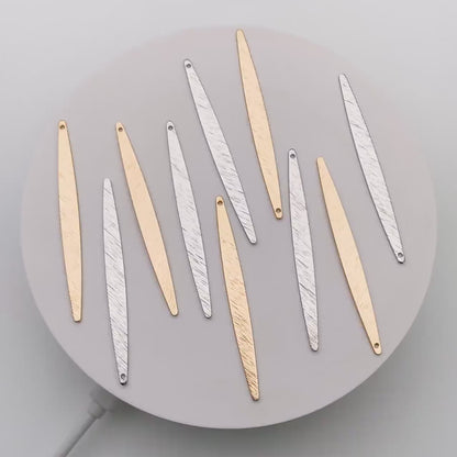 10pcs Gold/ Silver Brushed Long Oval Charms 62x5.5mm, 18K Gold/ Rhodium Plated Brass Earring Supply (GB-3817-I)