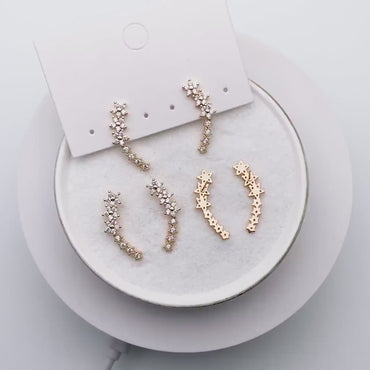 4pcs CZ Pave Gold Flower Earrings, 18K Gold Plated Brass, Shooting Star Stud Earrings (GB-4249)