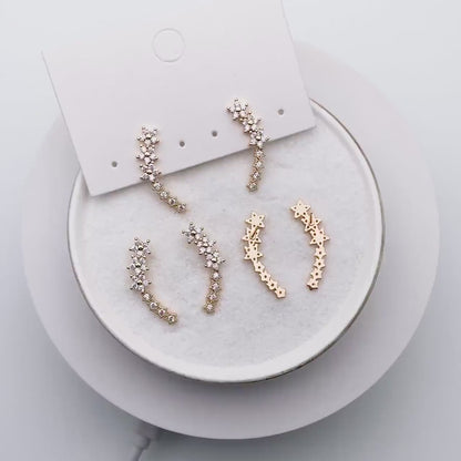 4pcs CZ Pave Gold Flower Earrings, 18K Gold Plated Brass, Shooting Star Stud Earrings (GB-4249)