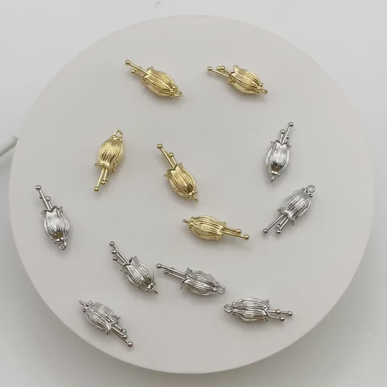 10pcs Gold/ Silver Flower Charms, 23x7mm,Real Gold/ Rhodium plated Brass, Floral Pendants (GB-1103-D)
