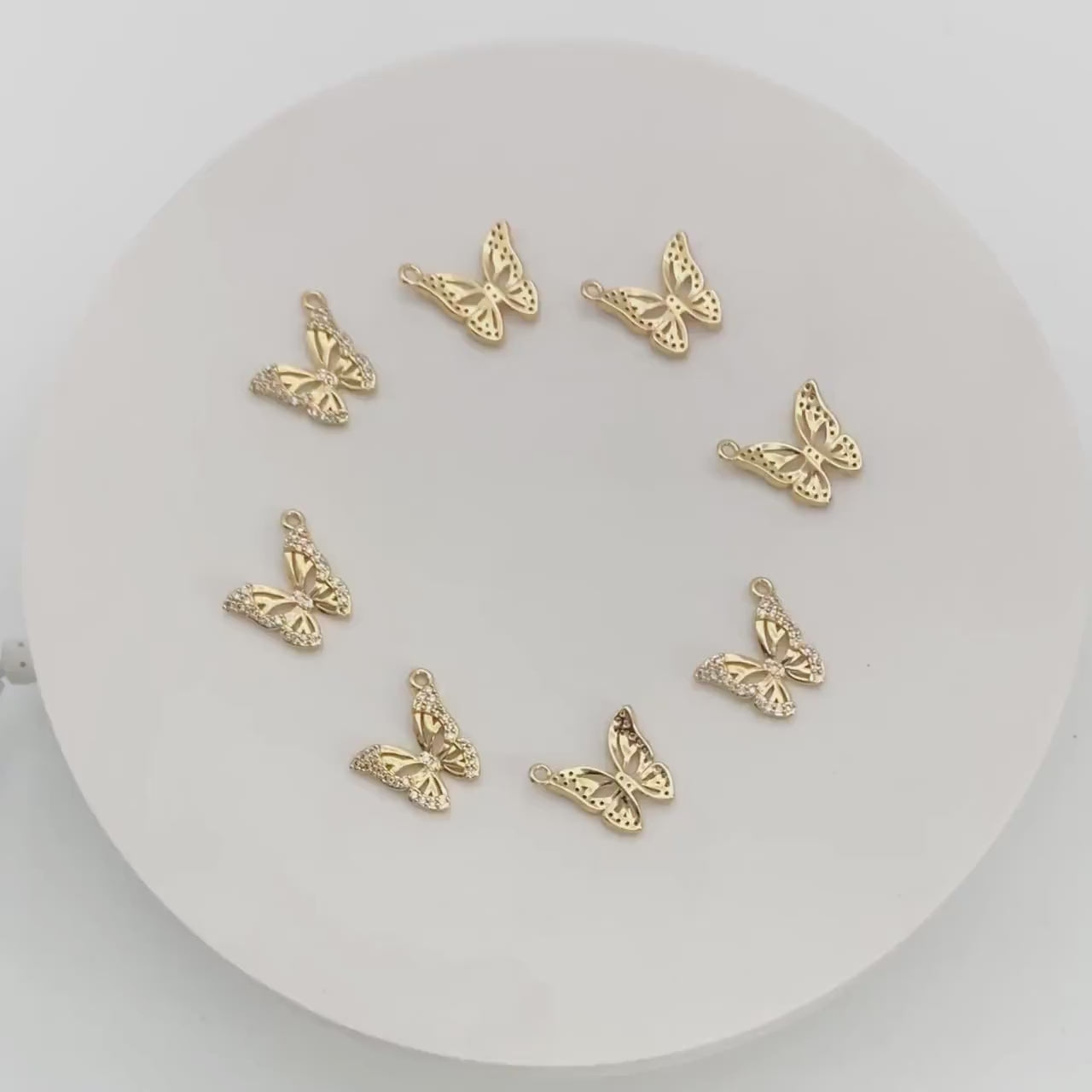 4pcs Gold plated Brass Hollow Butterfly Charms, CZ pave Butterfly Filigree Pendants (GB-3561-O)