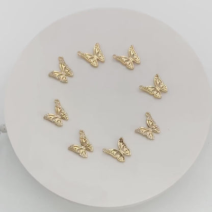 4pcs Gold plated Brass Hollow Butterfly Charms, CZ pave Butterfly Filigree Pendants (GB-3561-O)