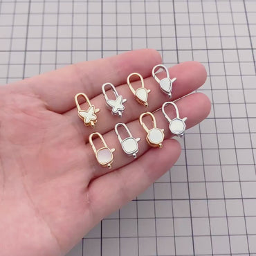 4pcs Shell Pave Gold/ Silver Tone Lobster Claw Clasps, Real Gold/ Rhodium plated Brass, Necklace Bracelet Charm Clasps (GB-4705)