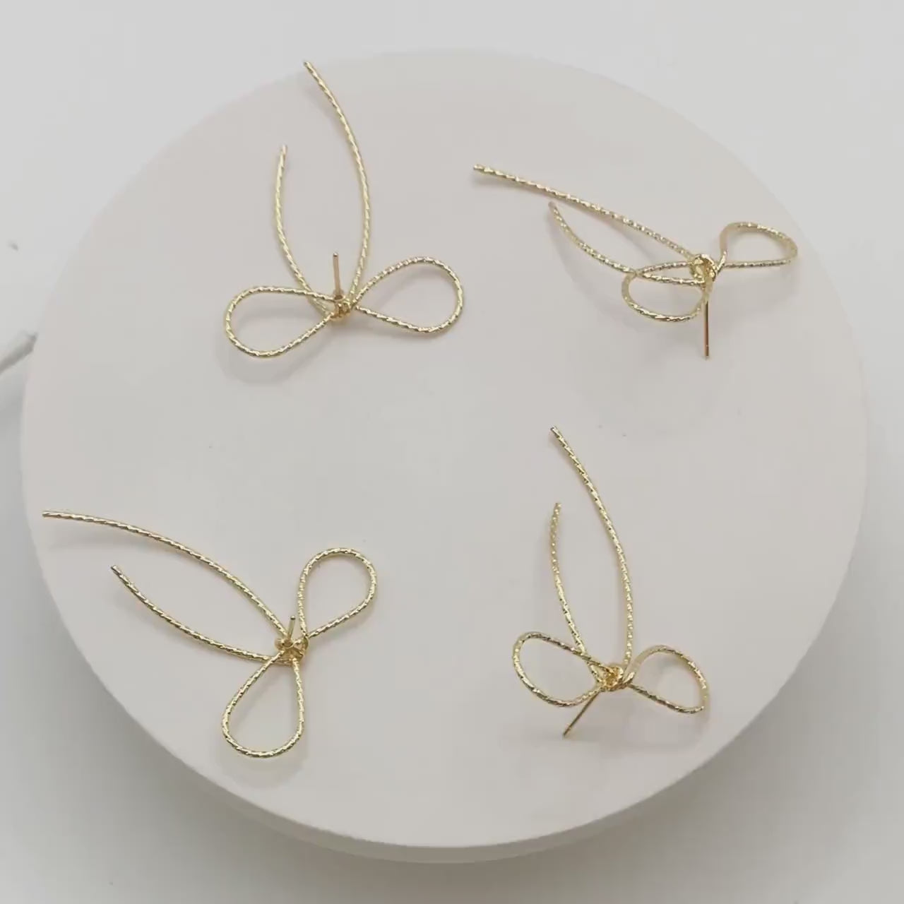 4pcs Gold/ Silver Bowknot Earrings, Gold/ Rhodium plated Brass, Minimalist Earrings, Jewelry Supplies (GB-4310)