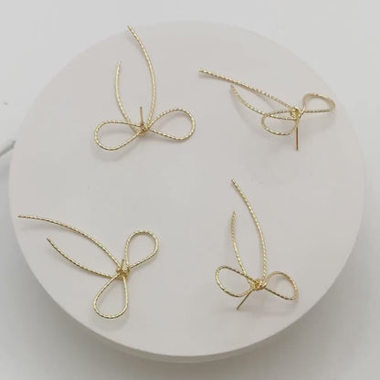 4pcs Gold/ Silver Bowknot Earrings, Gold/ Rhodium plated Brass, Minimalist Earrings, Jewelry Supplies (GB-4310)