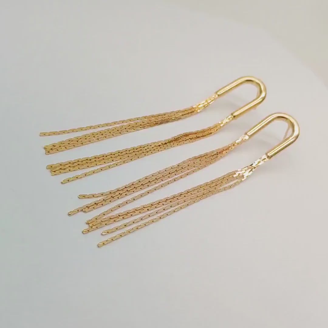 4pcs Chain Tassel Earrings, Tassel Stud Earring, Gold/ Silver Tone Dangling Earrings, Minimalist Tassel Earrings (GB-2867)