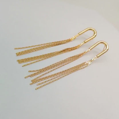 4pcs Chain Tassel Earrings, Tassel Stud Earring, Gold/ Silver Tone Dangling Earrings, Minimalist Tassel Earrings (GB-2867)