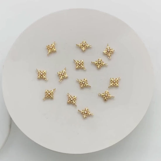 10pcs Gold plated Brass Cross Charms 13x10mm, CZ pave Cross Connector Pendants (GB-776)