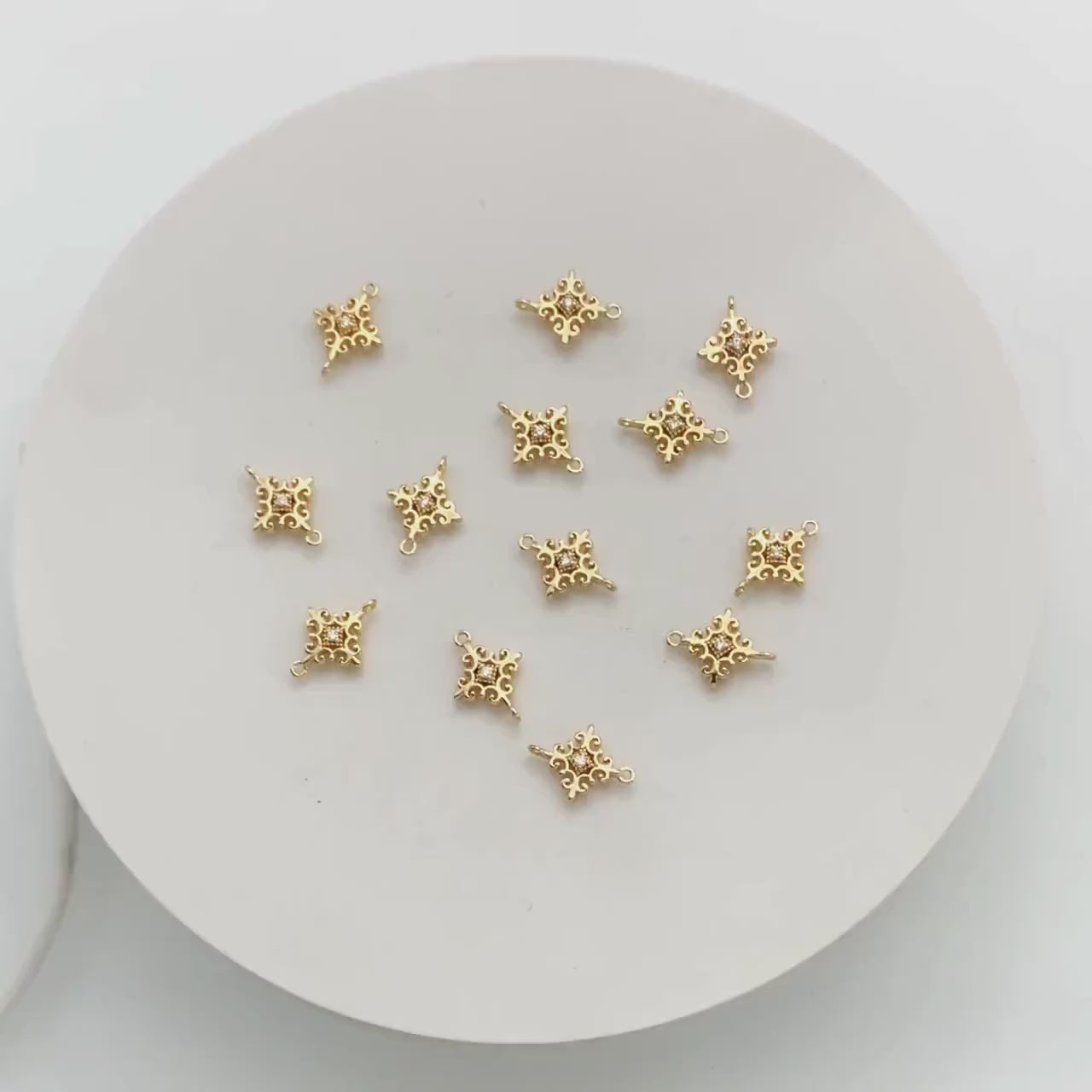 10pcs Gold plated Brass Cross Charms 13x10mm, CZ pave Cross Connector Pendants (GB-776)