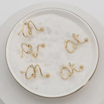 4pcs Spiral Earring with Loop, 18K Gold plated Brass, Spin In Earrings, Wire Earrings (#GB-1419)