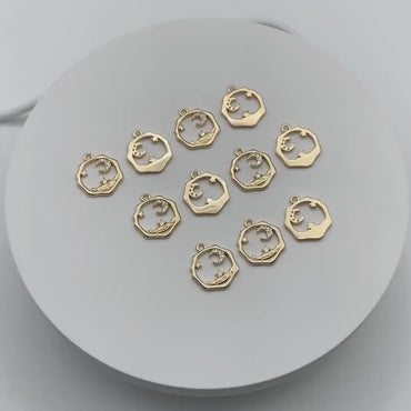 4pcs CZ Pave Gold Moon Star Charms 16x14mm, Jewelry Making, Diy Material, Jewelry Supplies (GB-2433-I)