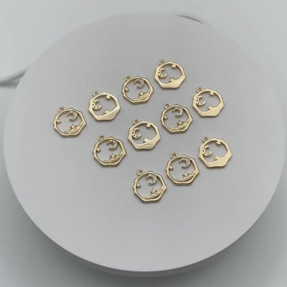 4pcs CZ Pave Gold Moon Star Charms 16x14mm, Jewelry Making, Diy Material, Jewelry Supplies (GB-2433-I)