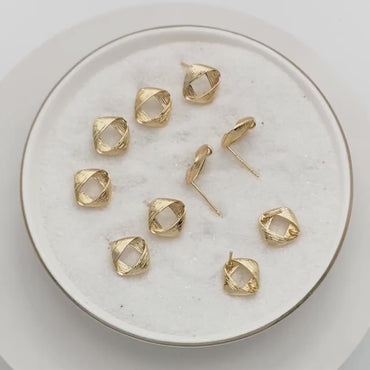 10pcs Brushed Gold Square Ear Posts 11x9mm, Real Gold Plated Brass Geometric Earring Studs (GB-2162)