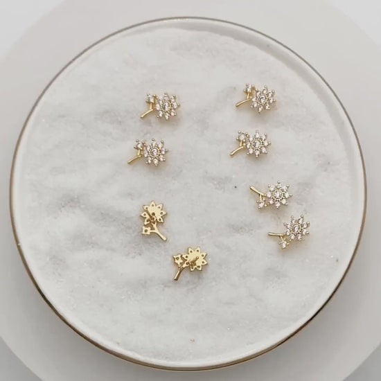 4pcs CZ Pave Gold Flower Earring, Gold Plated Brass, Jewelry Supplies (GB-3371-C)