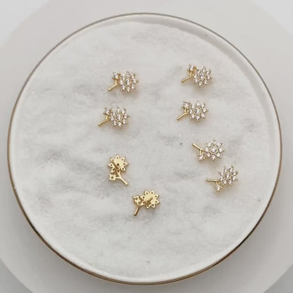4pcs CZ Pave Gold Flower Earring, Gold Plated Brass, Jewelry Supplies (GB-3371-C)