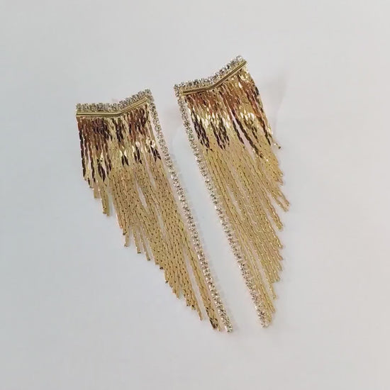 4pcs CZ Pave Chain Tassel Earrings, Long Tassel Stud Earring, Gold Dangling Earrings, Minimalist Earrings (GB-3470)