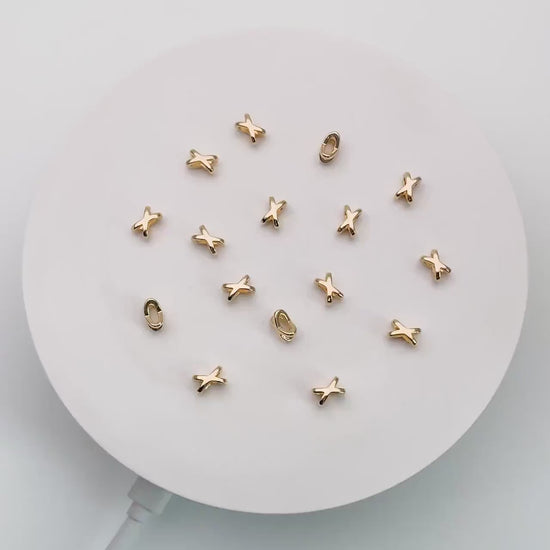 10pcs Gold X Shape Slider Spacer Beads, 8x5mm, 18K Gold plated Brass, Slider Bead for Leather Cord or Bracelet (GB-4277)